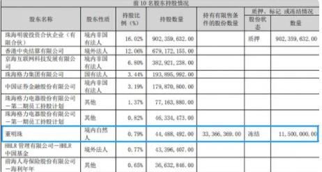 董明珠遭冻结股份市值约4亿 冻结原因需要核实